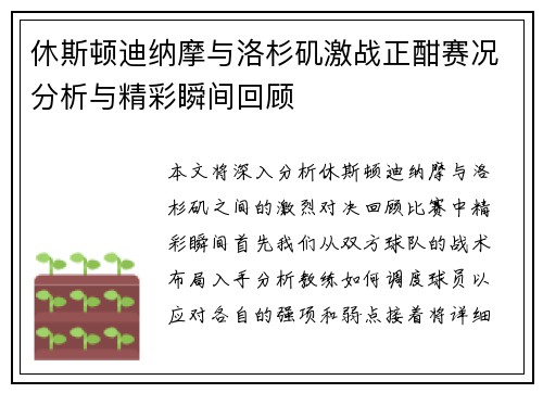 休斯顿迪纳摩与洛杉矶激战正酣赛况分析与精彩瞬间回顾