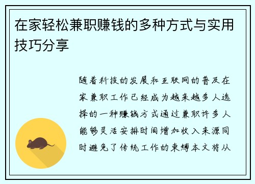 在家轻松兼职赚钱的多种方式与实用技巧分享