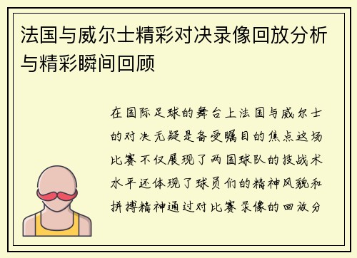 法国与威尔士精彩对决录像回放分析与精彩瞬间回顾
