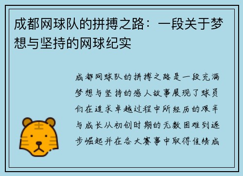 成都网球队的拼搏之路：一段关于梦想与坚持的网球纪实