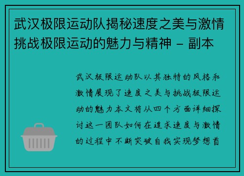 武汉极限运动队揭秘速度之美与激情挑战极限运动的魅力与精神 - 副本