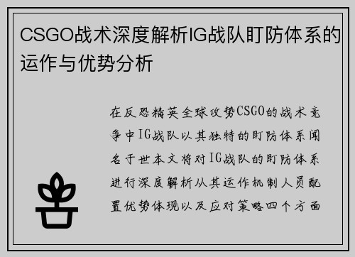 CSGO战术深度解析IG战队盯防体系的运作与优势分析